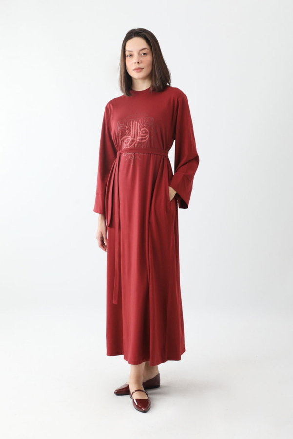 Osmanlı Baskılı Sweat Elbise Kırmızı - 3