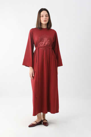 Osmanlı Baskılı Sweat Elbise Kırmızı - 4