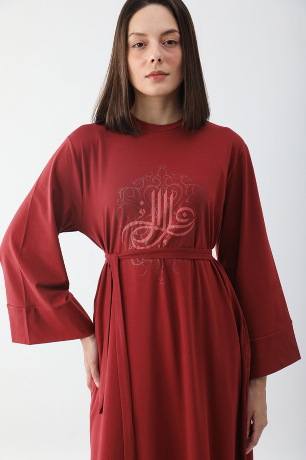 Osmanlı Baskılı Sweat Elbise Kırmızı - 7