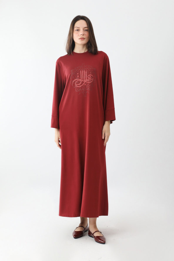 Osmanlı Baskılı Sweat Elbise Kırmızı 