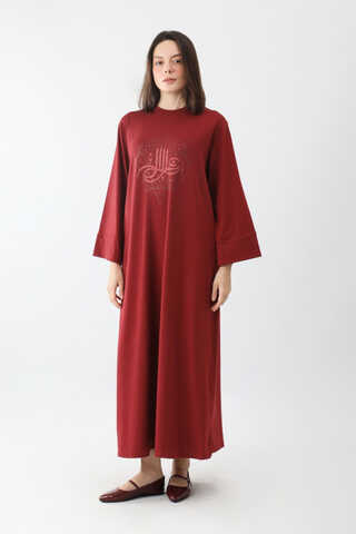 Osmanlı Baskılı Sweat Elbise Kırmızı - 2