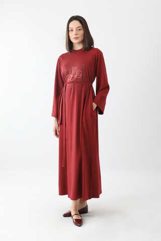 Osmanlı Baskılı Sweat Elbise Kırmızı - 3