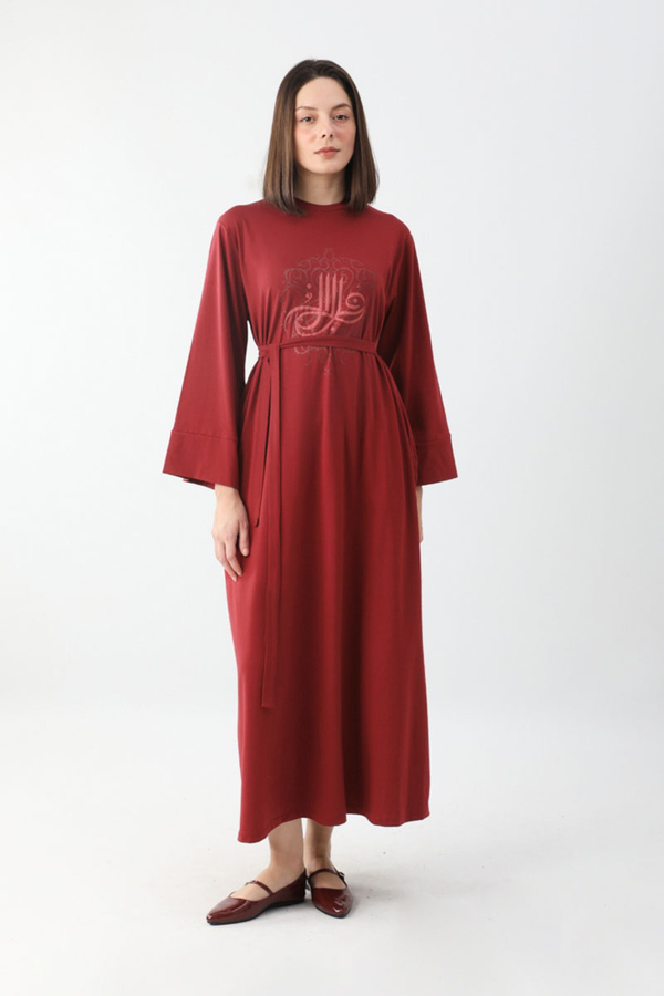 Osmanlı Baskılı Sweat Elbise Kırmızı - 4