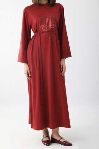 Osmanlı Baskılı Sweat Elbise Kırmızı - 5