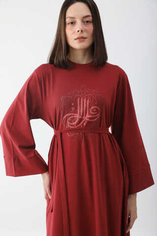 Osmanlı Baskılı Sweat Elbise Kırmızı - 7