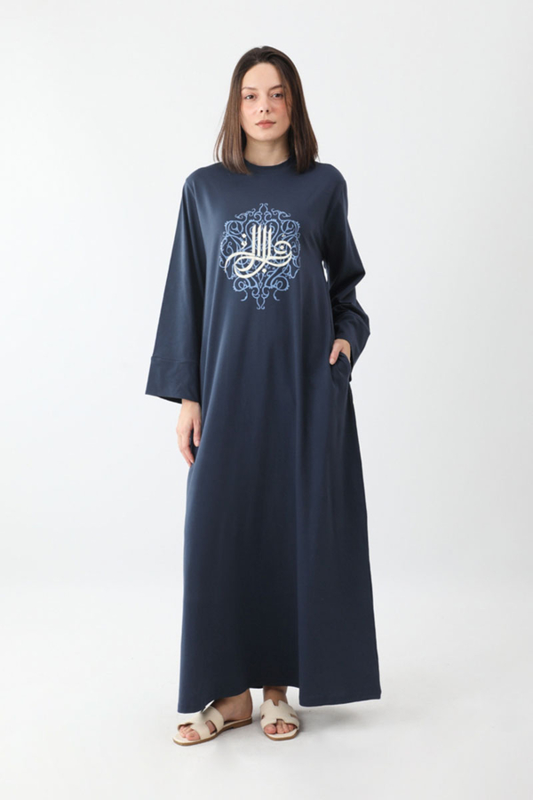 Osmanlı Baskılı Sweat Elbise Lacivert - 2
