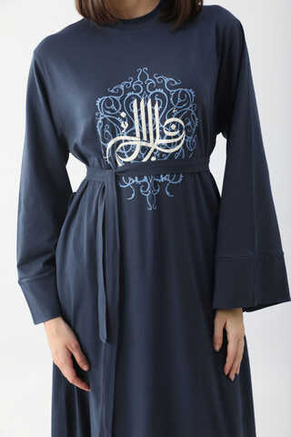 Osmanlı Baskılı Sweat Elbise Lacivert - 3