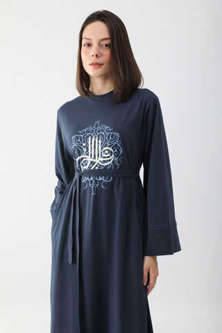 Osmanlı Baskılı Sweat Elbise Lacivert - 9