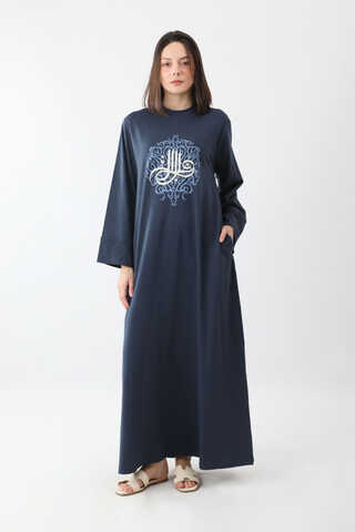 Osmanlı Baskılı Sweat Elbise Lacivert - 2