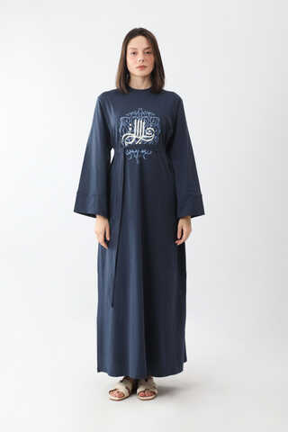 Osmanlı Baskılı Sweat Elbise Lacivert - 4