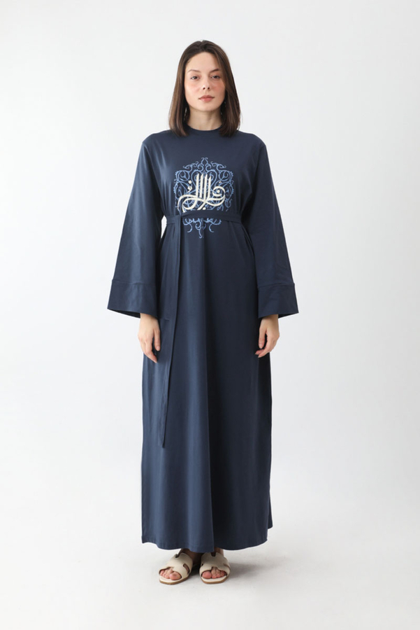 Osmanlı Baskılı Sweat Elbise Lacivert - 4