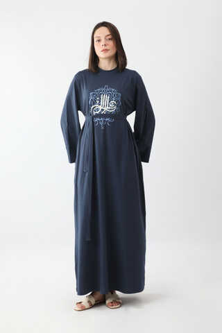 Osmanlı Baskılı Sweat Elbise Lacivert - 6