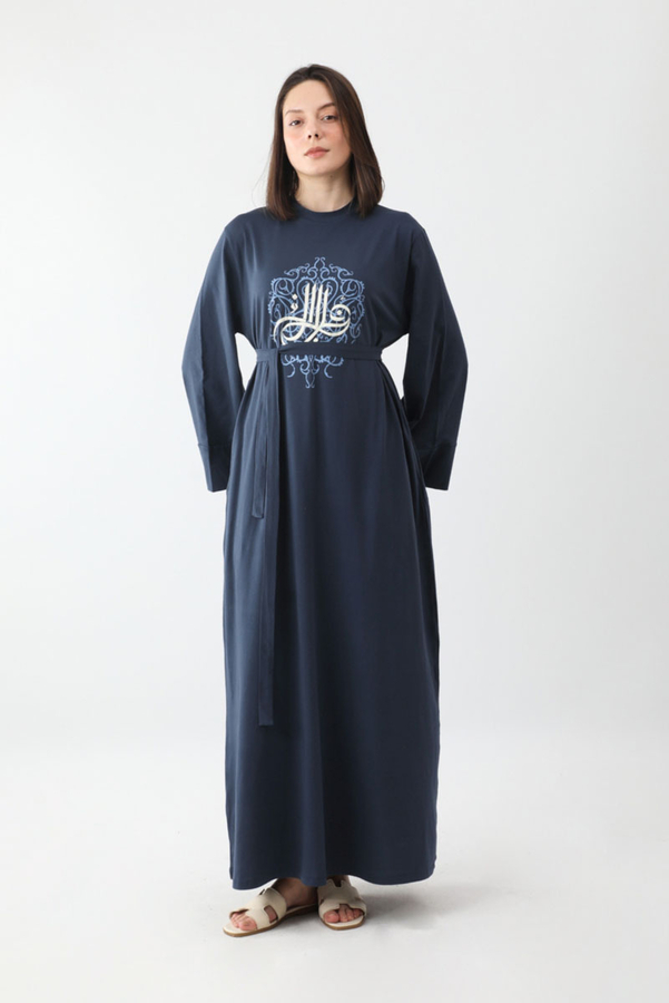Osmanlı Baskılı Sweat Elbise Lacivert - 6