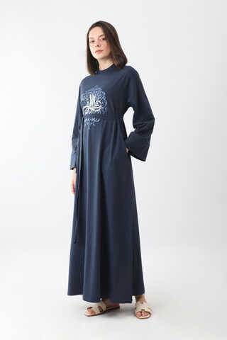Osmanlı Baskılı Sweat Elbise Lacivert - 7