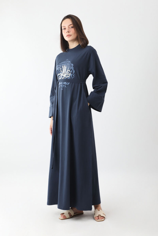 Osmanlı Baskılı Sweat Elbise Lacivert - 7