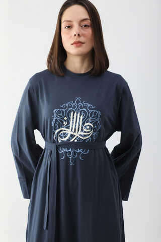 Osmanlı Baskılı Sweat Elbise Lacivert - 1