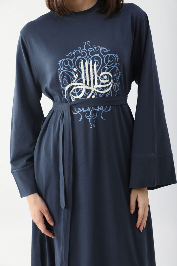 Osmanlı Baskılı Sweat Elbise Lacivert - 3