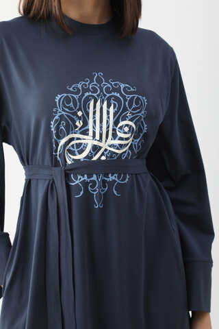 Osmanlı Baskılı Sweat Elbise Lacivert - 5