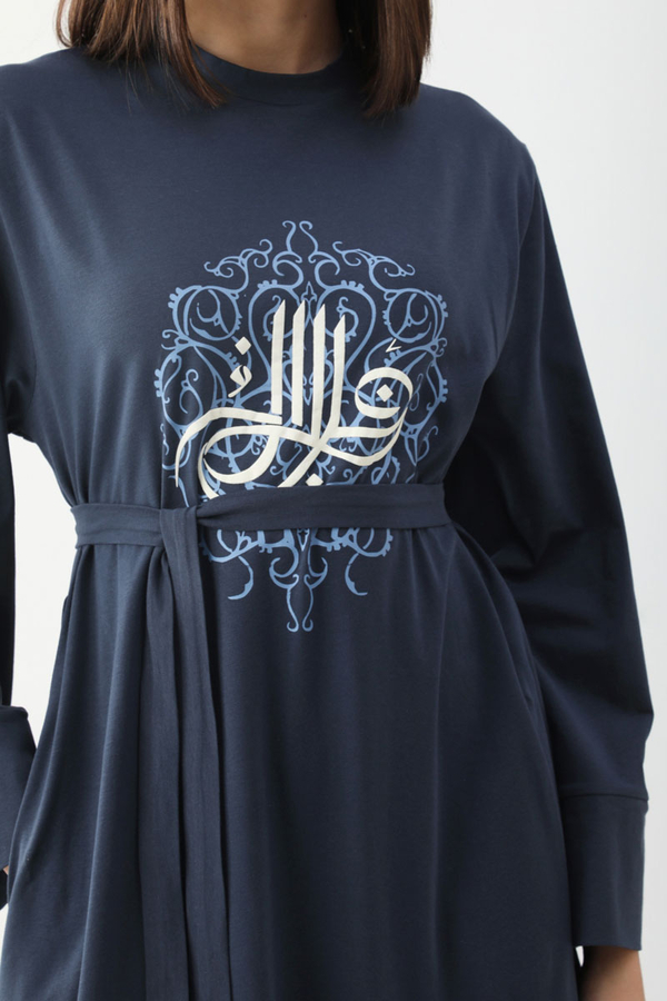 Osmanlı Baskılı Sweat Elbise Lacivert - 5