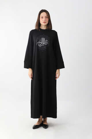 Osmanlı Baskılı Sweat Elbise Siyah - 1