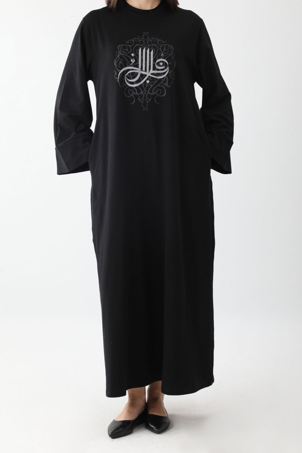 Osmanlı Baskılı Sweat Elbise Siyah - 4