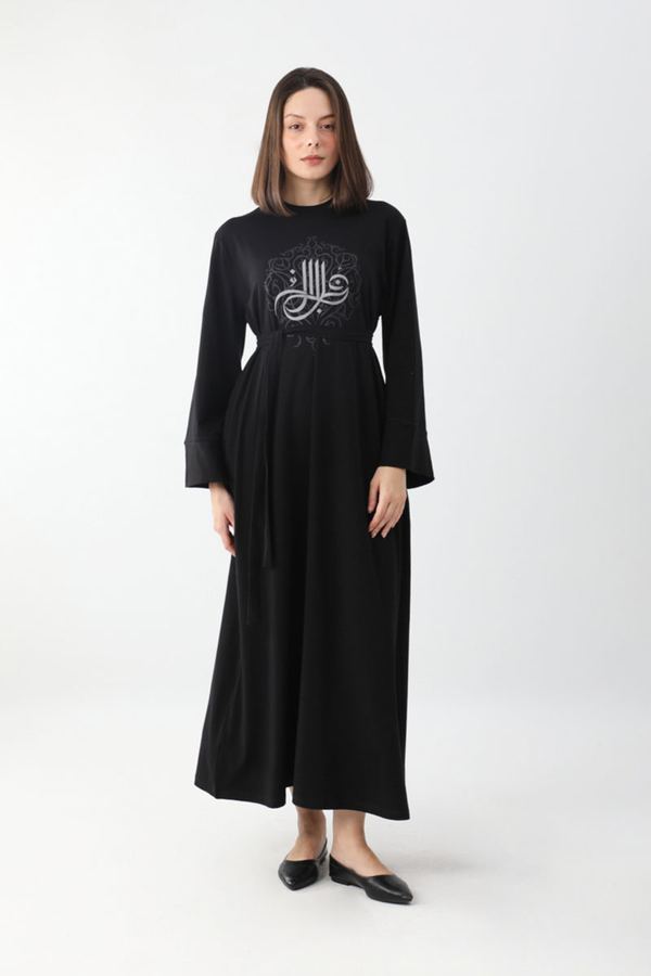 Osmanlı Baskılı Sweat Elbise Siyah - 5