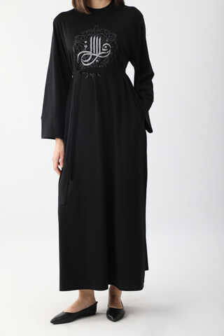 Osmanlı Baskılı Sweat Elbise Siyah - 7