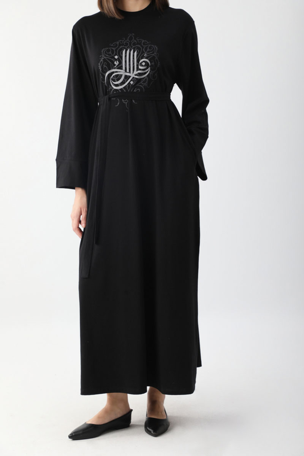 Osmanlı Baskılı Sweat Elbise Siyah - 7