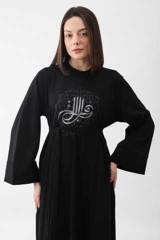 Osmanlı Baskılı Sweat Elbise Siyah - 3