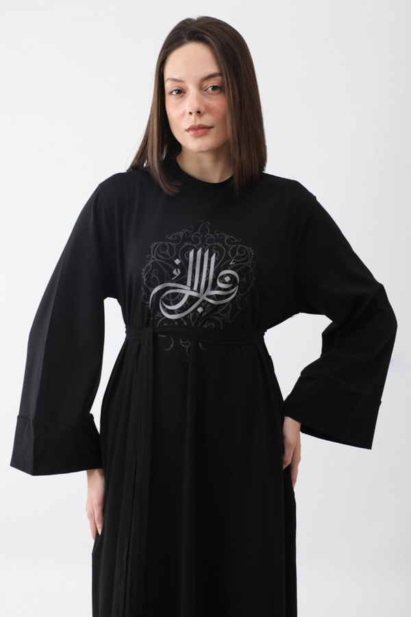 Osmanlı Baskılı Sweat Elbise Siyah - 3