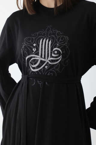 Osmanlı Baskılı Sweat Elbise Siyah - 8