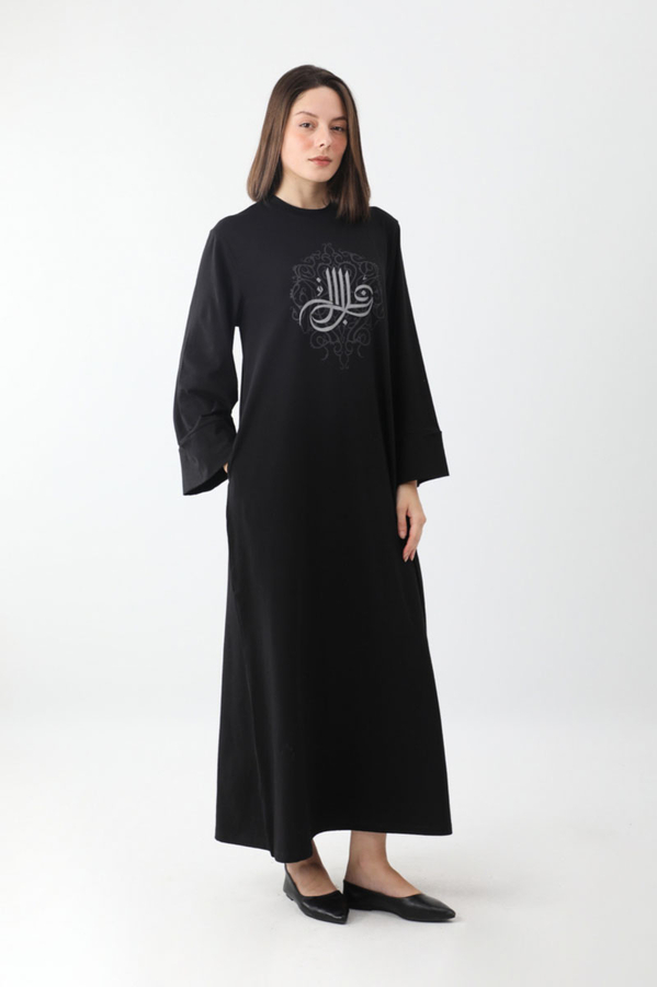 Osmanlı Baskılı Sweat Elbise Siyah - 2