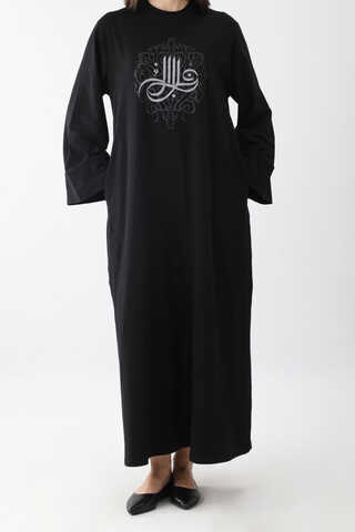 Osmanlı Baskılı Sweat Elbise Siyah - 4