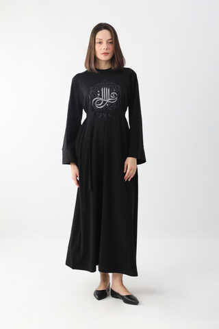 Osmanlı Baskılı Sweat Elbise Siyah - 5