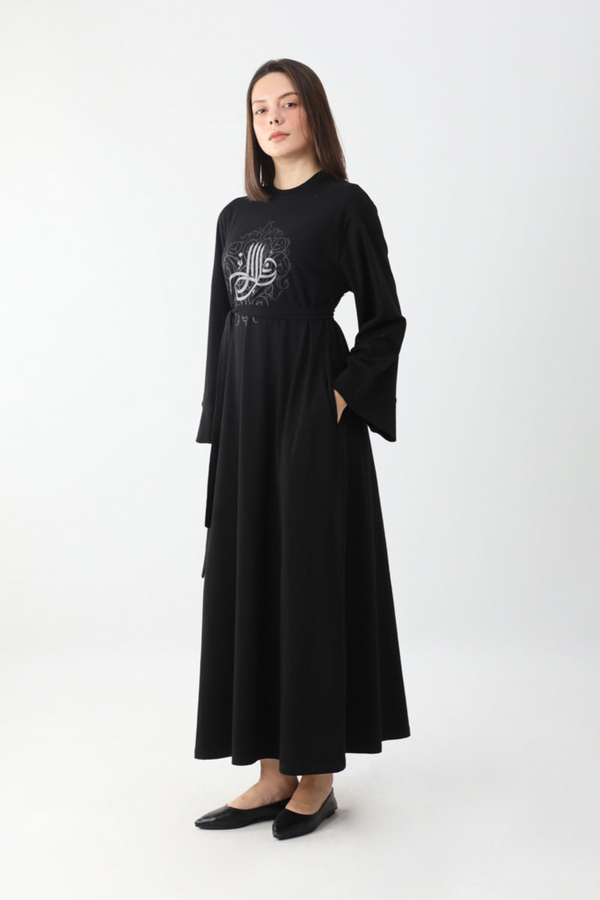 Osmanlı Baskılı Sweat Elbise Siyah - 6