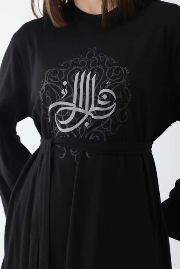 Osmanlı Baskılı Sweat Elbise Siyah - 8