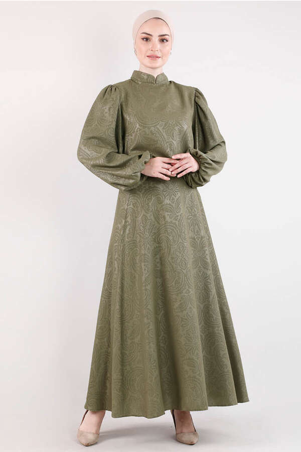 Ottoman Patterned Skirt Set Khaki - 2