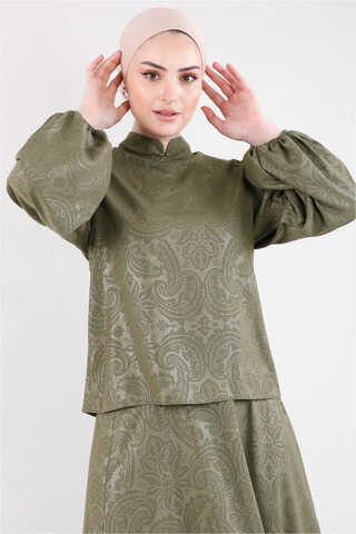 Ottoman Patterned Skirt Set Khaki - 4