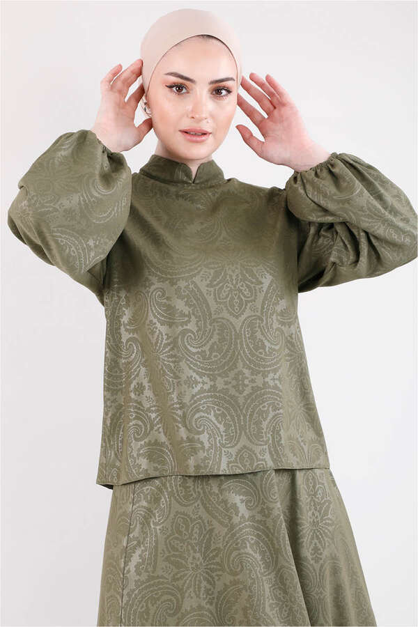Ottoman Patterned Skirt Set Khaki - 4