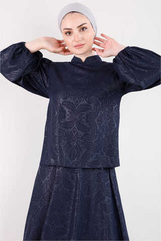 Ottoman Patterned Skirt Set Navy BLue - 2