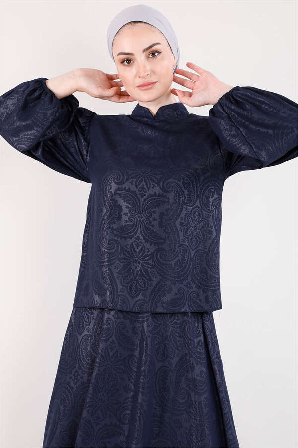 Ottoman Patterned Skirt Set Navy BLue - 2