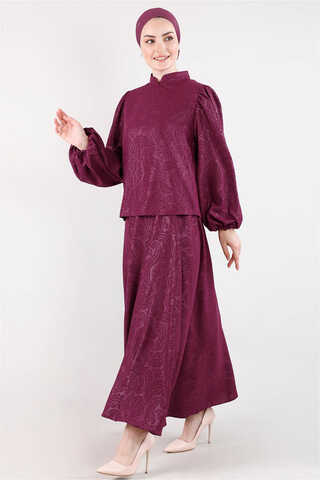 Ottoman Patterned Skirt Set Plum - 2