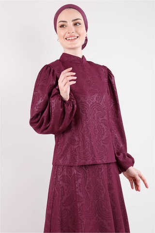 Ottoman Patterned Skirt Set Plum - 3