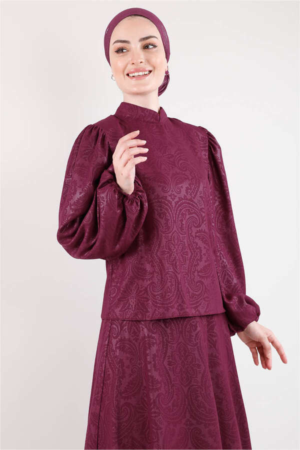 Ottoman Patterned Skirt Set Plum - 3