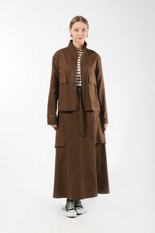 Oval Cepli Ceket Etek Takım Kahve - 1