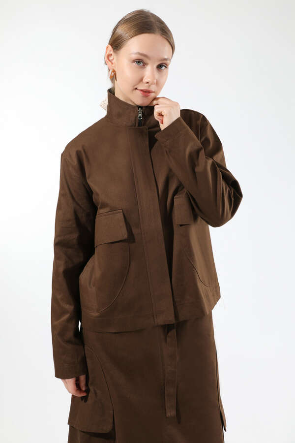 Oval Cepli Ceket Etek Takım Kahve - 4
