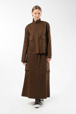Oval Cepli Ceket Etek Takım Kahve - 5