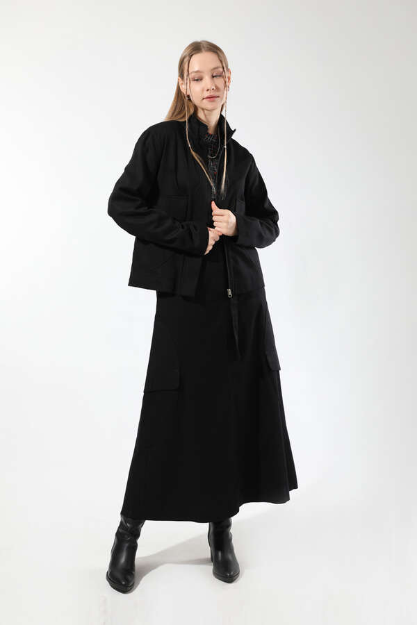 Oval Cepli Ceket Etek Takım Siyah - 1