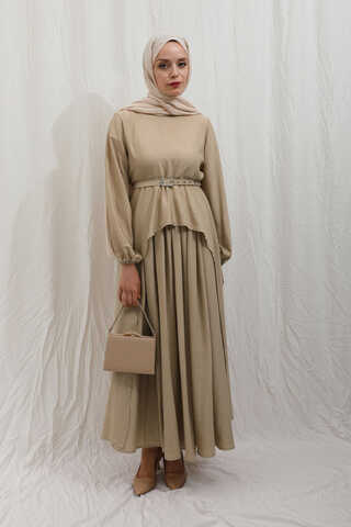 Oval Tunikli Etek Takım Camel - 9