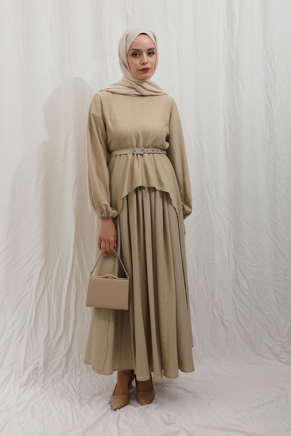 Oval Tunikli Etek Takım Camel - 9